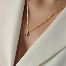 14 Ayar Altın Nazar Boncuklu Halat Burgu Kolye TD85