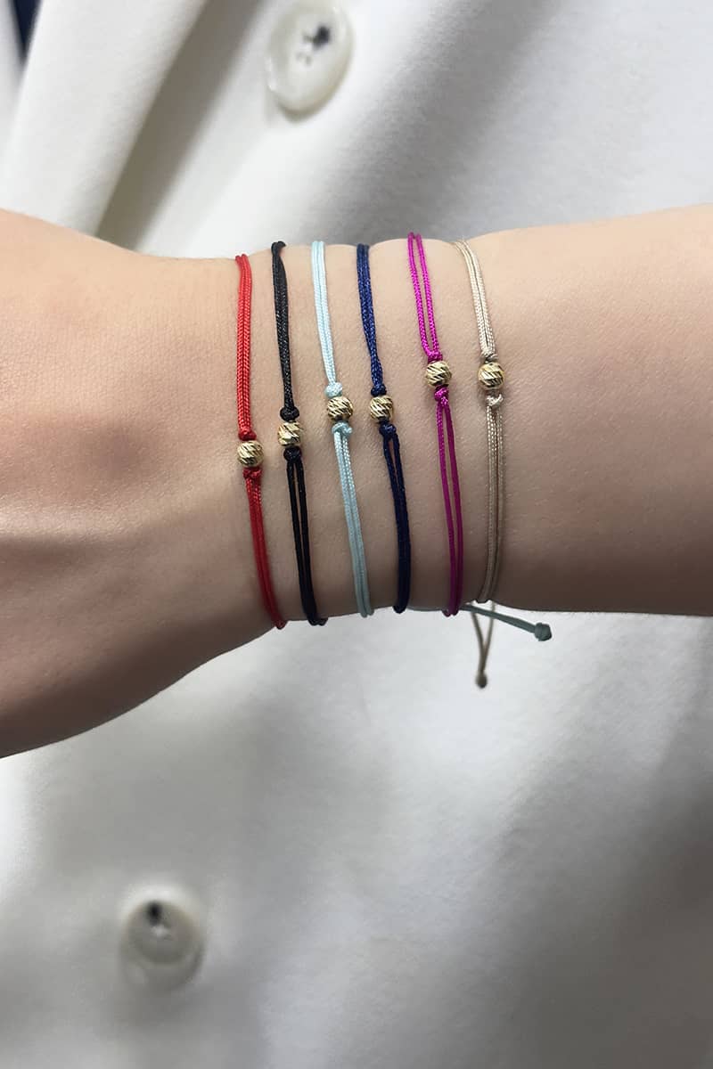 14 Ayar Altın Mini Dorikalı İpli Bileklik (4 mm)