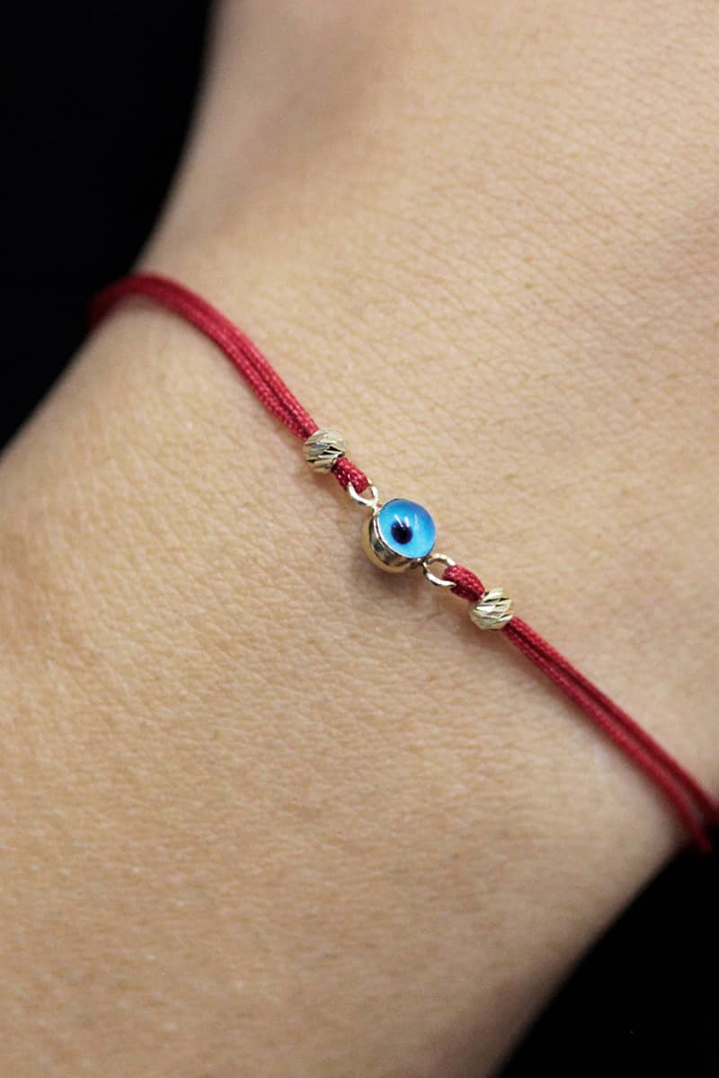  14 Ayar Altın Nazar Boncuklu Dorika Toplu İpli Bileklik