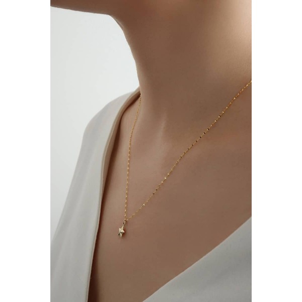 14 Ayar Altın Aynalı Zincir 3 Boyutlu Yıldız Kolye