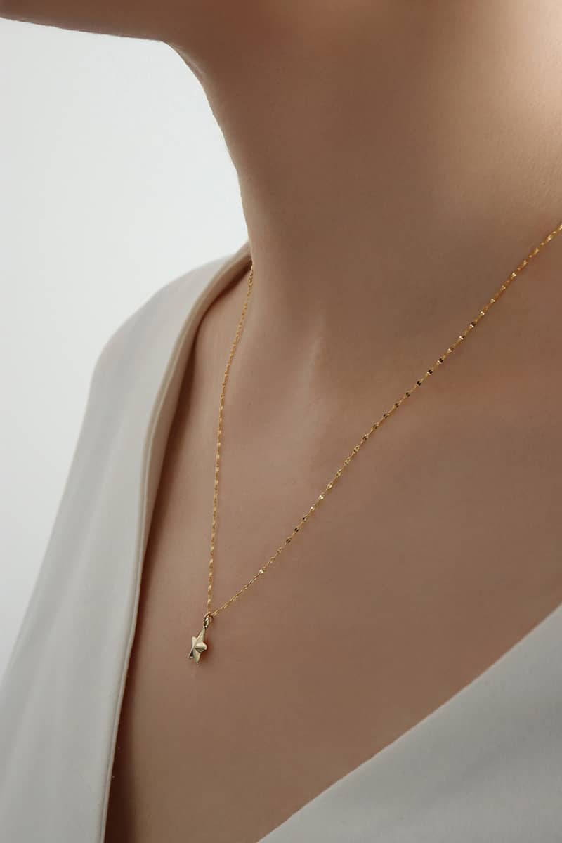 14 Ayar Altın Aynalı Zincir 3 Boyutlu Yıldız Kolye