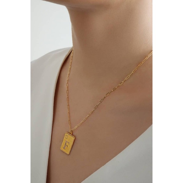 14 Ayar Altın Kare Nostaljik Harf Ataç Zincir Kolye