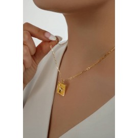 14 Ayar Altın Kare Nostaljik Harf Ataç Zincir Kolye
