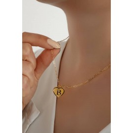 14 Ayar Altın Kalpli Nostaljik B Harf Ataç Zincir Kolye