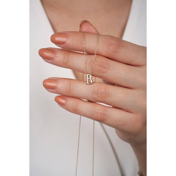 14 Ayar Altın 3 Boyutlu B Harf Kolye