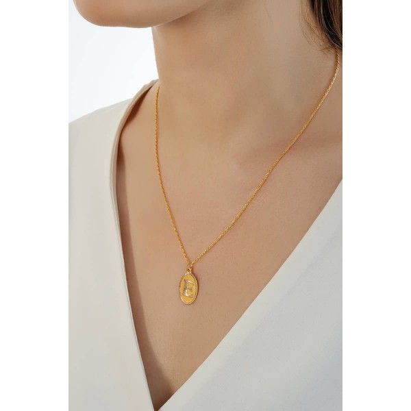 14 Ayar Altın Oval Nostaljik Harf Halat Burgu Zincir Kolye