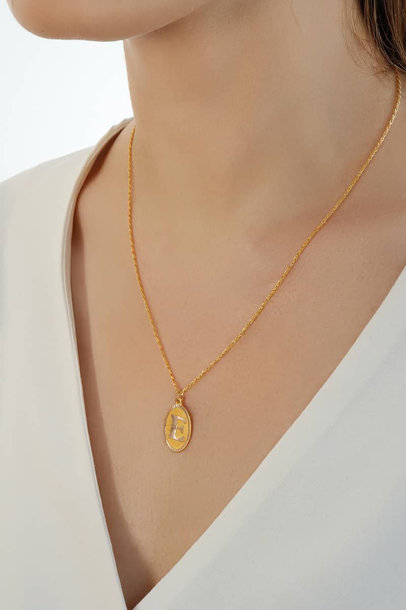 14 Ayar Altın Oval Nostaljik Harf Halat Burgu Zincir Kolye