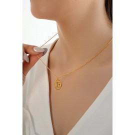 14 Ayar Altın Oval Nostaljik Harf Halat Burgu Zincir Kolye