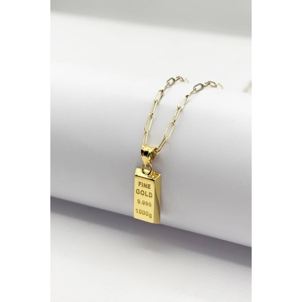 14 Ayar Altın Ataç Zincir Mini Külçe Kolye