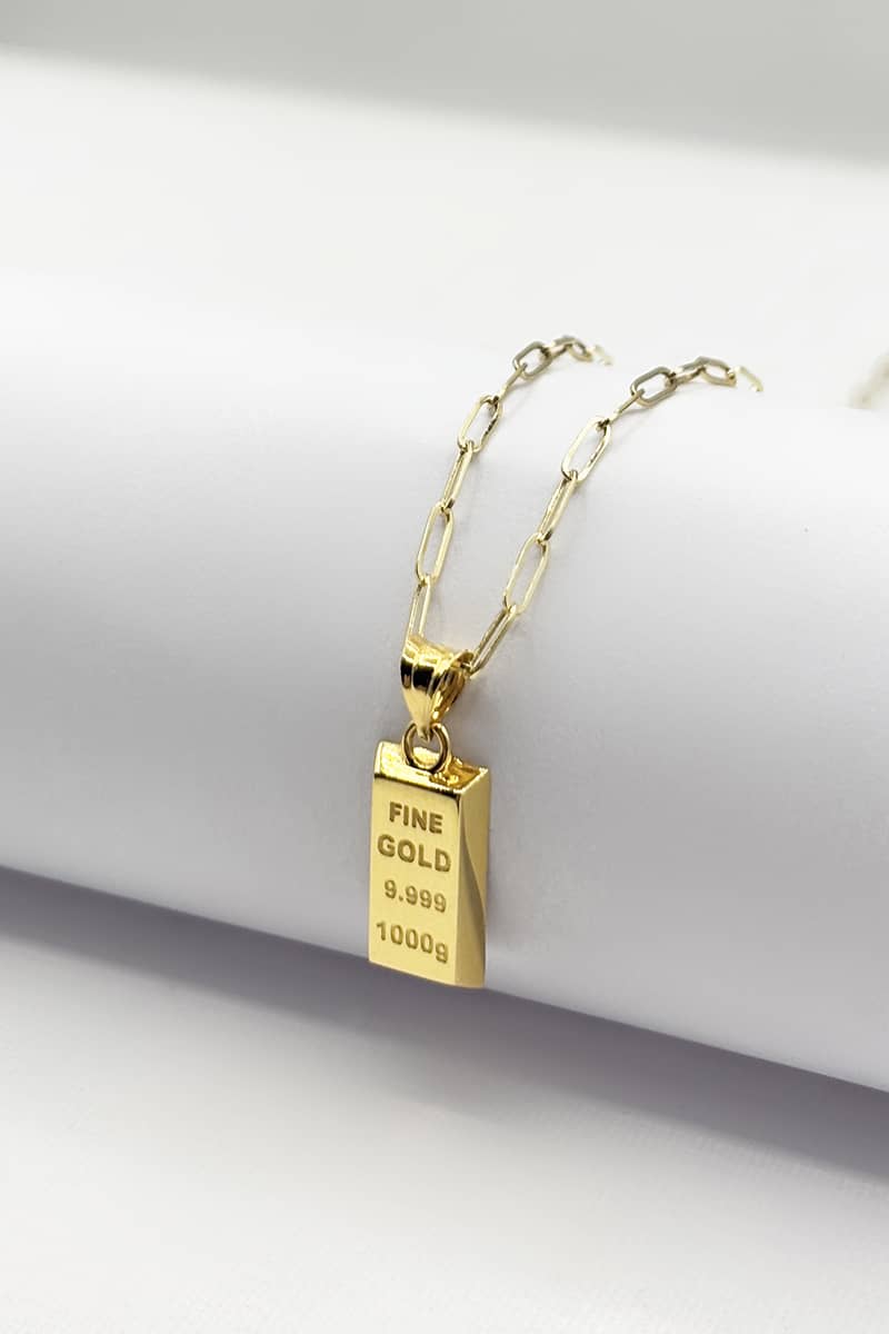 14 Ayar Altın Ataç Zincir Mini Külçe Kolye