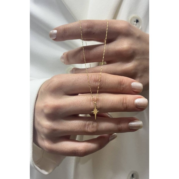 14 Ayar Altın Aynalı Zincirli Kutup Yıldızı