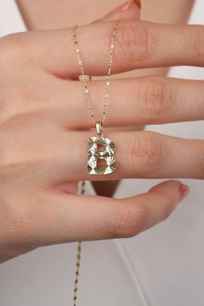 14 Ayar Altın B Harf Kalemli Kolye