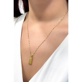 14 Ayar Altın Kalın Aynalı Zincir Mini Külçe Kolye