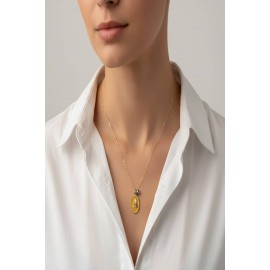  14 Ayar Altın A Harf Nostaji Oval Nazarlı Plaka Kolye ( TÜM HARFLER YAZILIR )