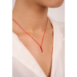 B Harfli Taşlı Kırmızı İpli Altın Kolye TD65