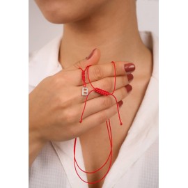 B Harfli Taşlı Kırmızı İpli Altın Kolye TD65