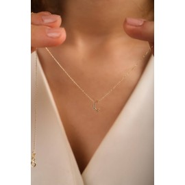 Ç Harfli Taşlı Altın Kolye TD105