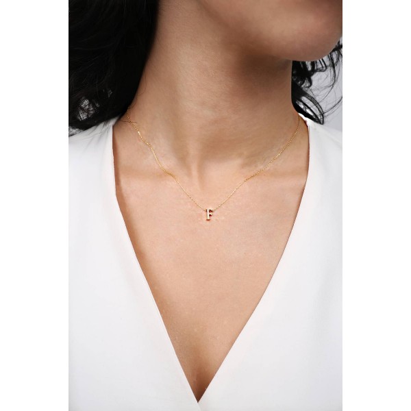 F Harfli Taşlı Altın Kolye TD85