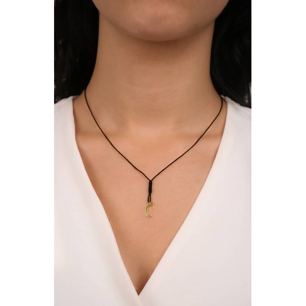 C Harfli İpli Altın Kolye TD40