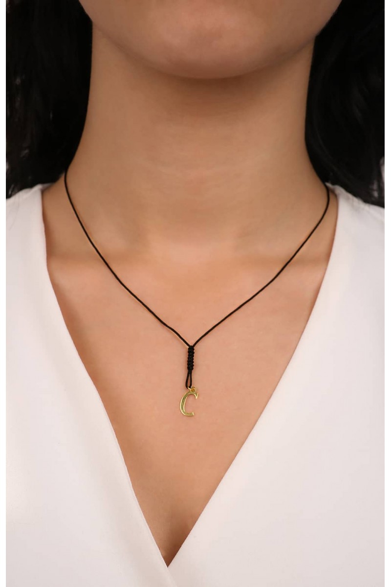 C Harfli İpli Altın Kolye TD40