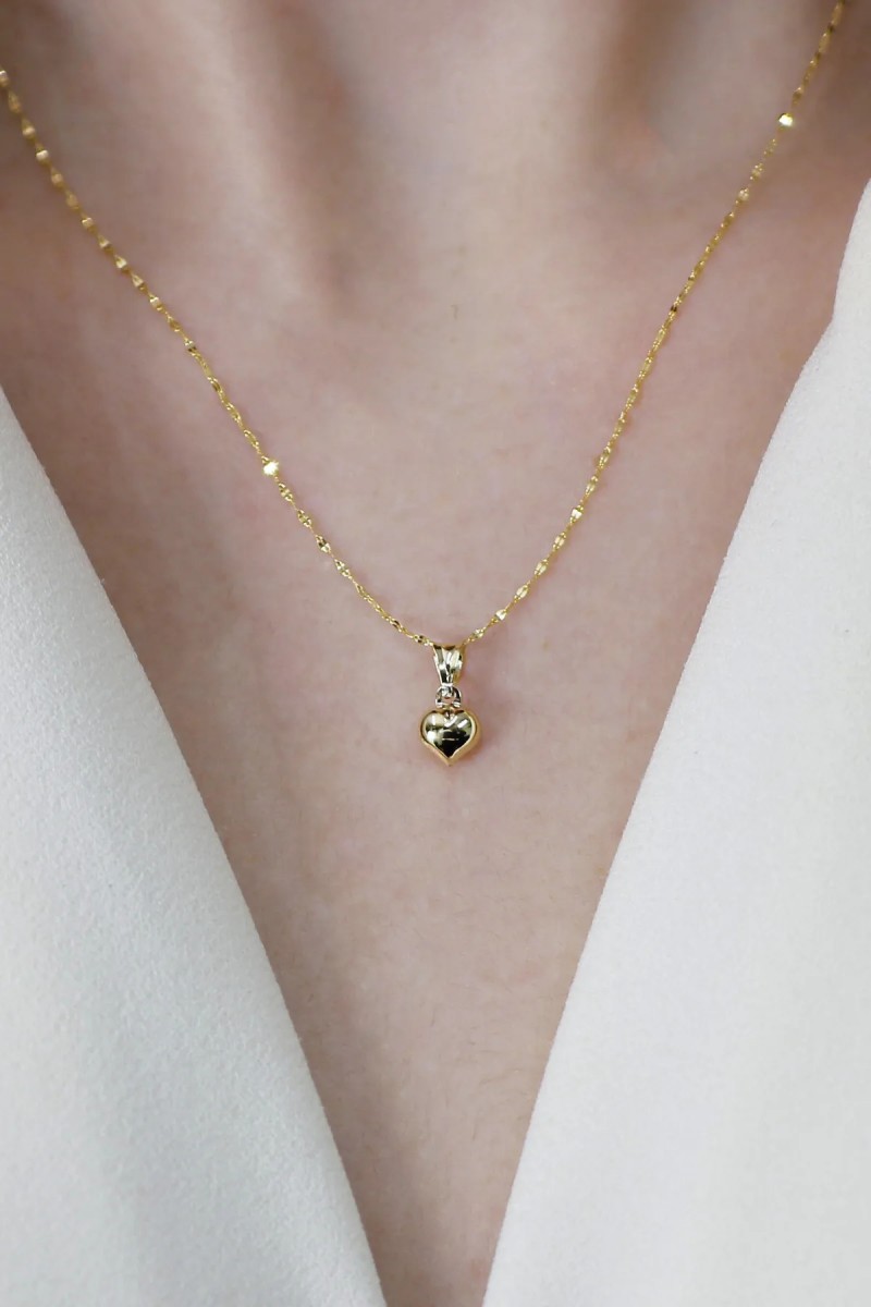 14 Ayar Altın Kalpli Zincir Kolye
