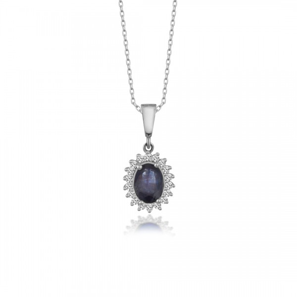 0,14 Karat Pırlanta 1,04 Karat Oval Safir Kolye TD395