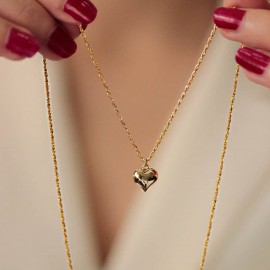 14 Ayar Altın Halat Burgu Kalp Kolye