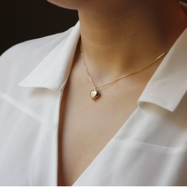 14 Ayar Altın Kalpli Küp Zincirli Kolye