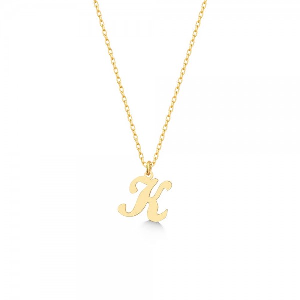 K Stilli Harf Altın Kolye
