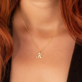 K Stilli Harf Altın Kolye