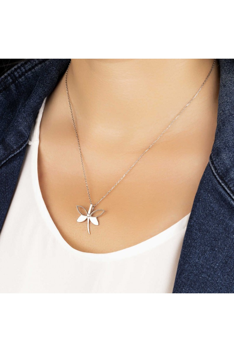 0,02 Karat Pırlantalı Gümüş Yusufçuk Kolye TD45