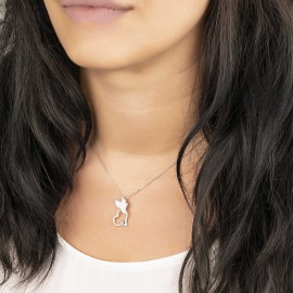 Pırlantalı Gümüş Kalp ve Melek Kolye TD45