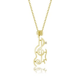 0,02 Karat Pırlantalı Gümüş Sol Anahtar Keman Kolye TD50