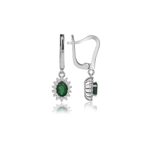 0,20 Karat Pırlanta Oval Zümrütlü Küpe TD460