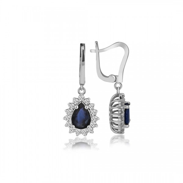 0,47 Karat Pırlanta Damla Safirli Küpe TD660