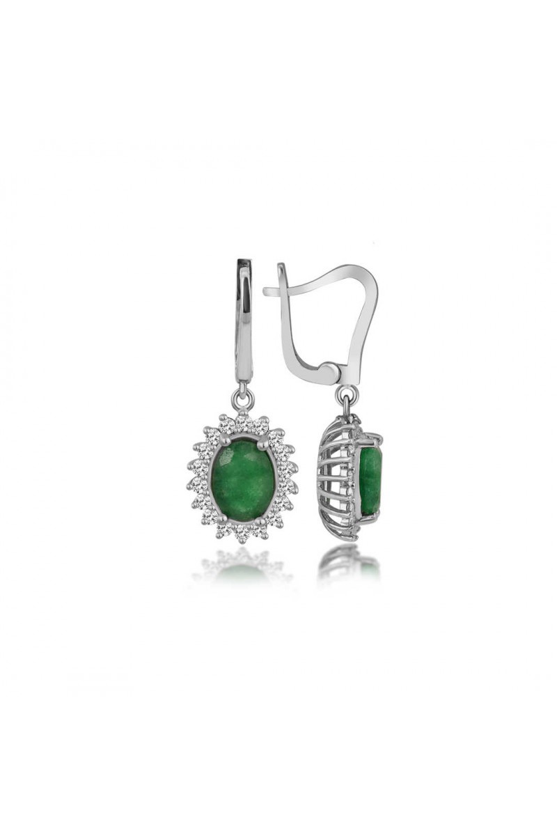 0,29 Karat Pırlanta Yeşil Renkli Oval Kuvars Küpe TD460