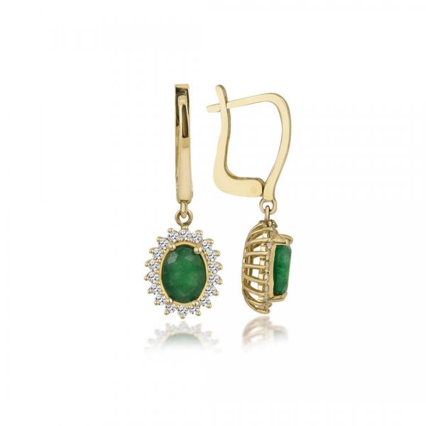Pırlantalı Yeşil Kuvars Taşlı Küpe Oval TD385