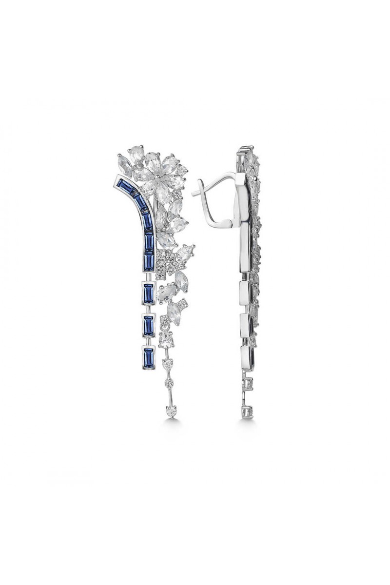 0,20 Karat Pırlanta 3,36 Karat Safir 7,00 Karat Beyaz Topazlı Küpe TD1470