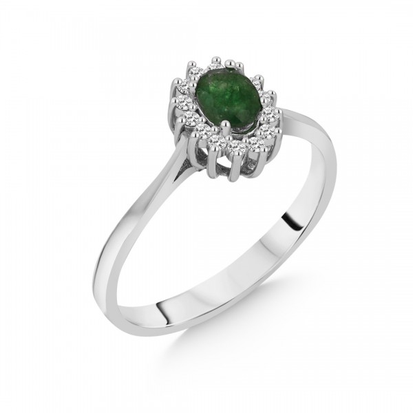 0,07 Karat Pırlanta Oval Zümrütlü Yüzük TD320