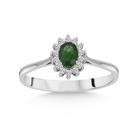 0,07 Karat Pırlanta Oval Zümrütlü Yüzük TD320