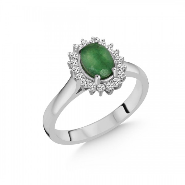 0,14 Karat Pırlanta Oval Zümrütlü Yüzük  TD470