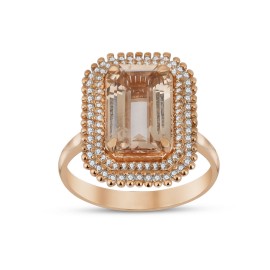 0,37 Karat Pırlanta Dikdörtgen Morganitli Taşlı Yüzük TD690