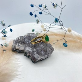 0,14 Karat Pırlanta Oval Zümrütlü Yüzük  TD470