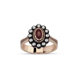 0,18 Karat Elmas Yakutlu Gül Oval Yüzük TD450