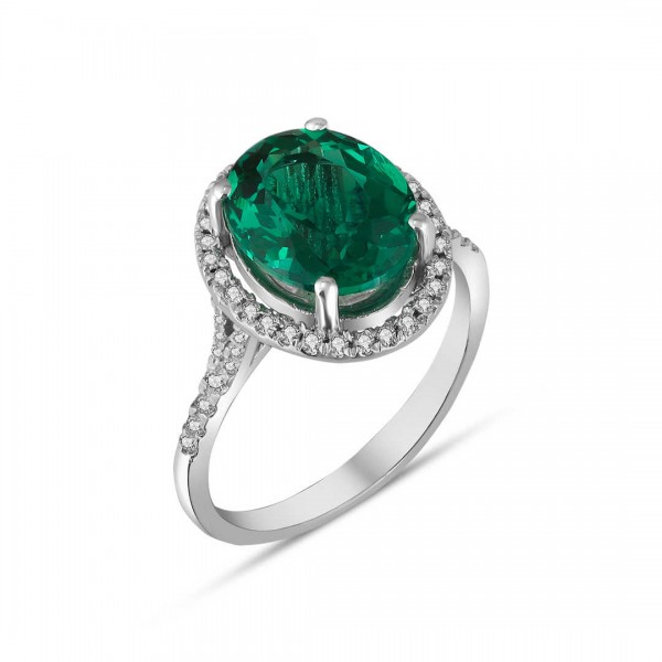 Pırlantalı Yeşil Taşlı Yüzük TD540