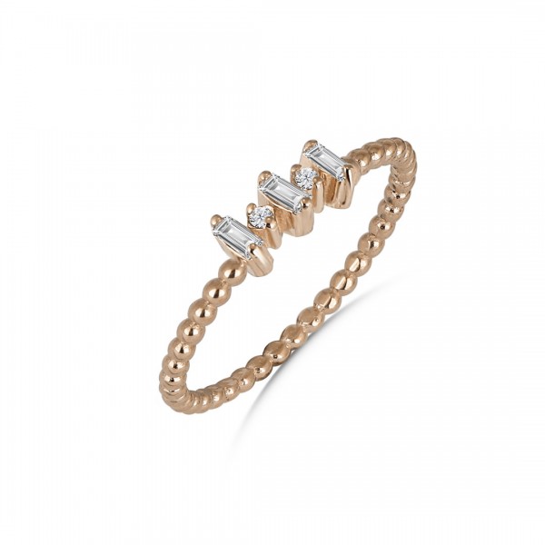 0,08 Karat Pırlanta Günlük Minimal Baget Yüzük TD160