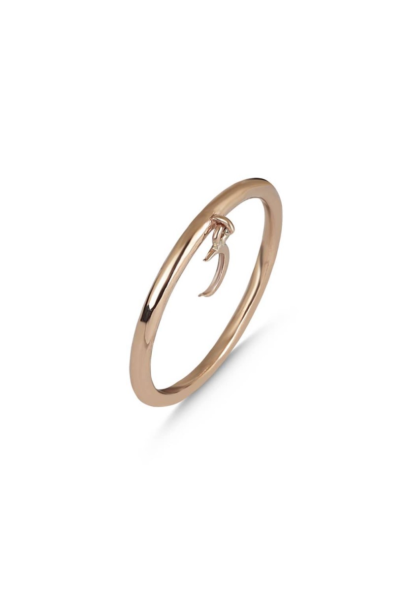 8 Ayar Altın Günlük Minimal Hilal Sallantılı Yüzük