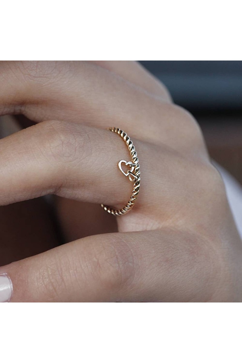 8 Ayar Altın Günlük Minimal Sen ve Ben Kalpli Yüzük