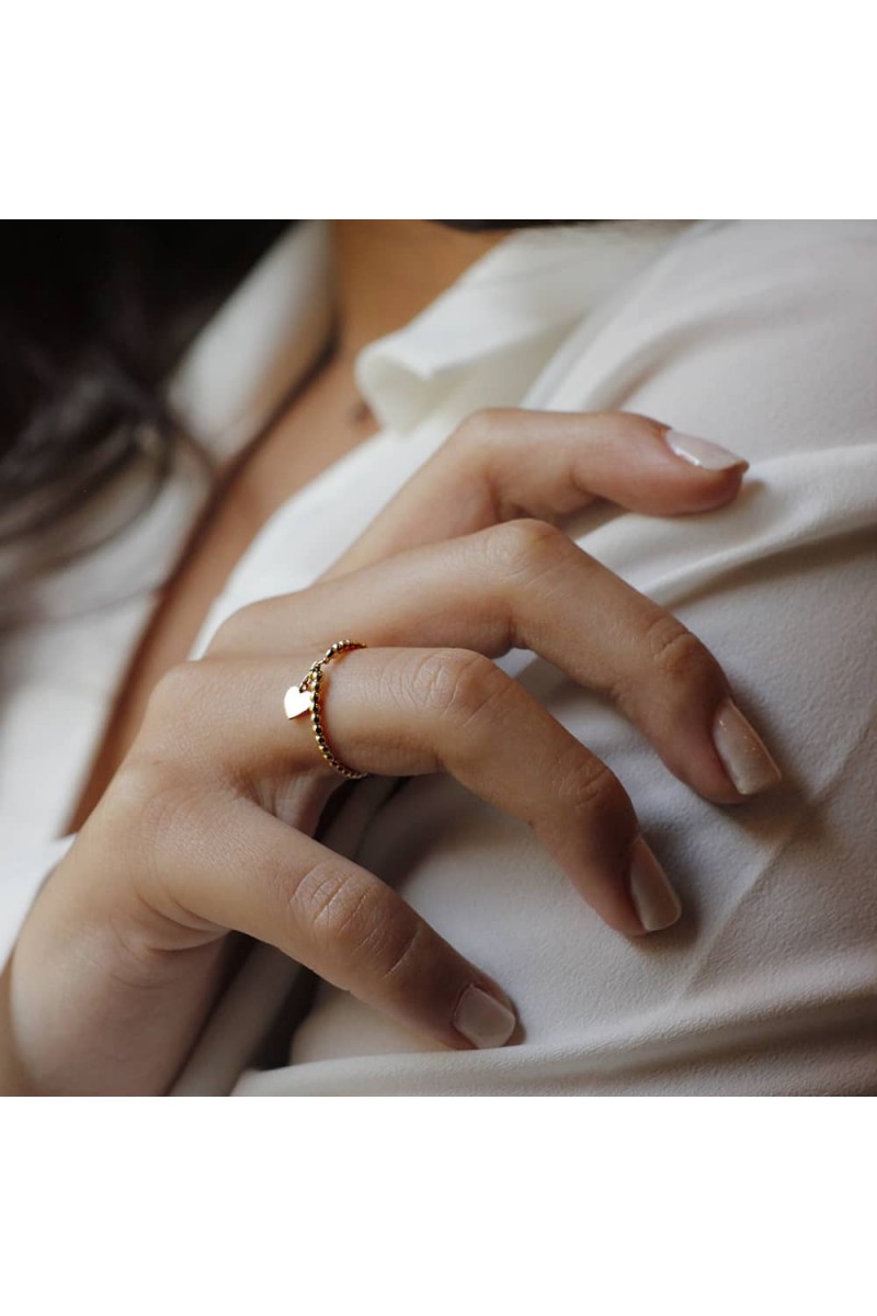 8 Ayar Altın Günlük Minimal Rose Yüzük Kalp Sallantılı TD85