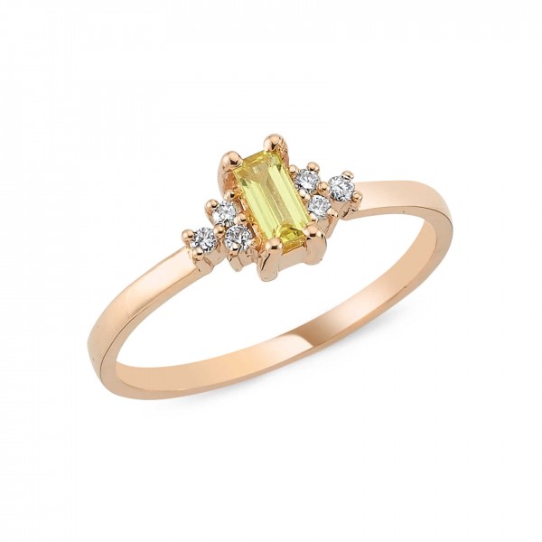 Günlük Minimal Pırlantalı Sarı Safir Yüzük TD150